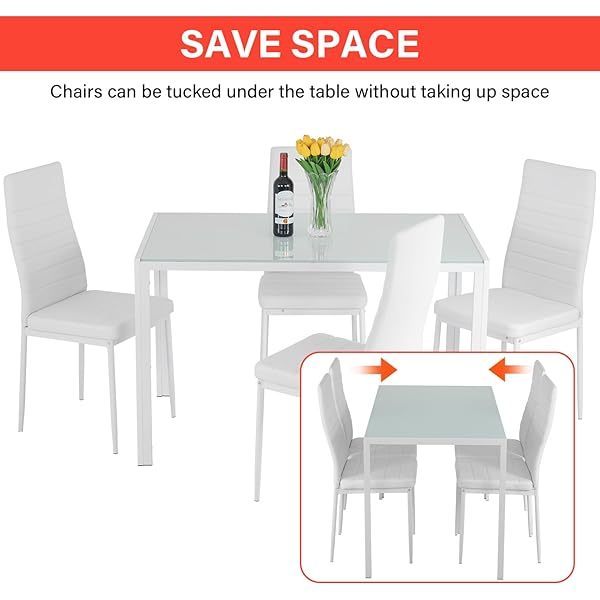 Dining Table Set Glass Dining Room Table Set  Home Furniture Rectangular Modern (Black Glass)