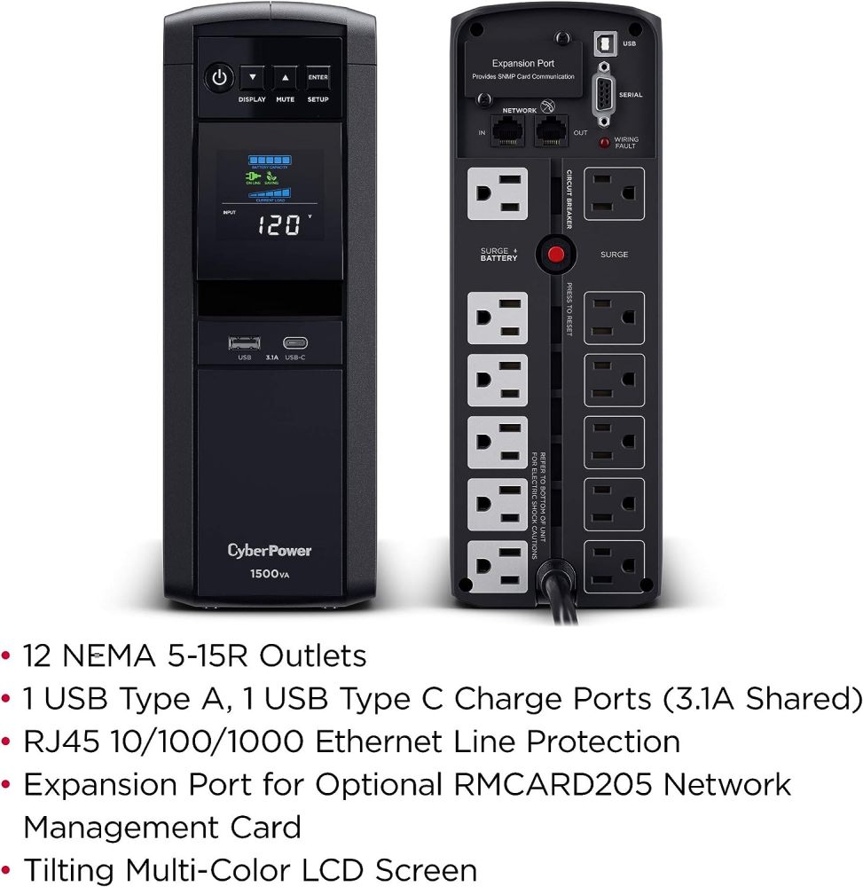 CP1000PFCLCD PFC Sinewave UPS 1000VA 600W PFC Compatible Mini