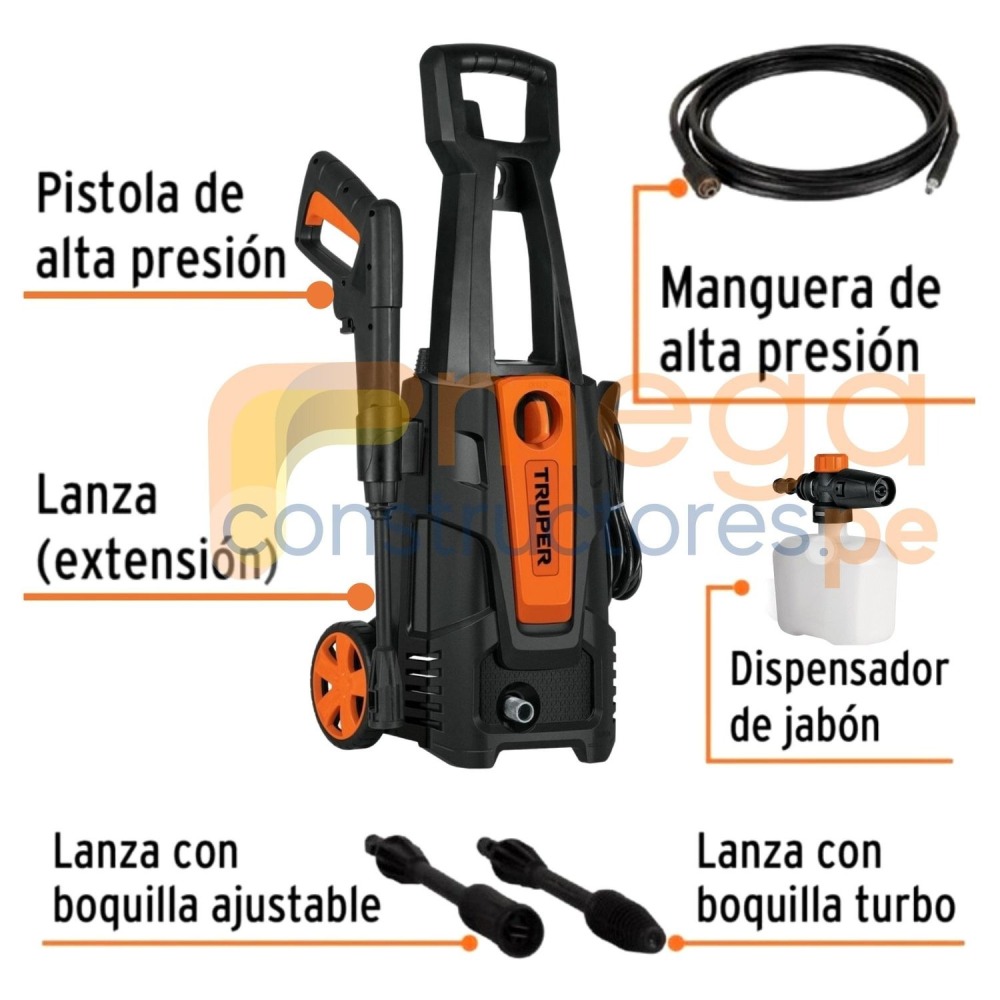 Combo hidrolavadora 1800PSI manguera 20m + pistola de riego Truper