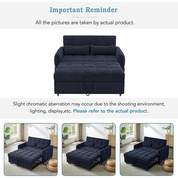 Sofá cama convertible de 52,8" con dos plazas, sofá cama capitoné 3 en 1