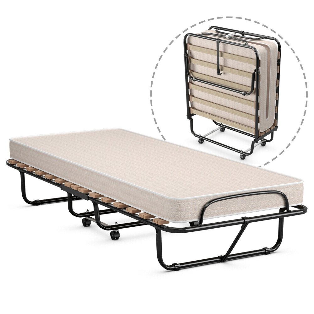 Cama plegable para invitados adicionales con colchón de espuma viscoelástica fabricada en Italia