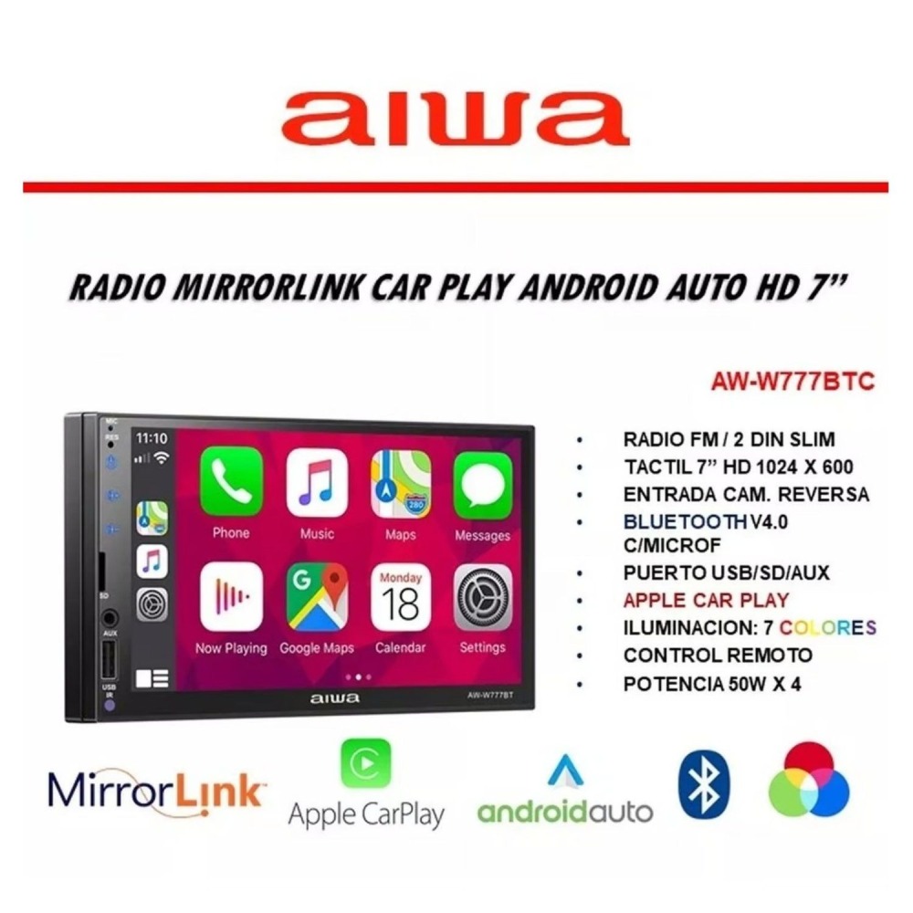 Autoradio Aiwa 7 Bluetooth Mirrorlink AndroidAuto Carplay con Camara