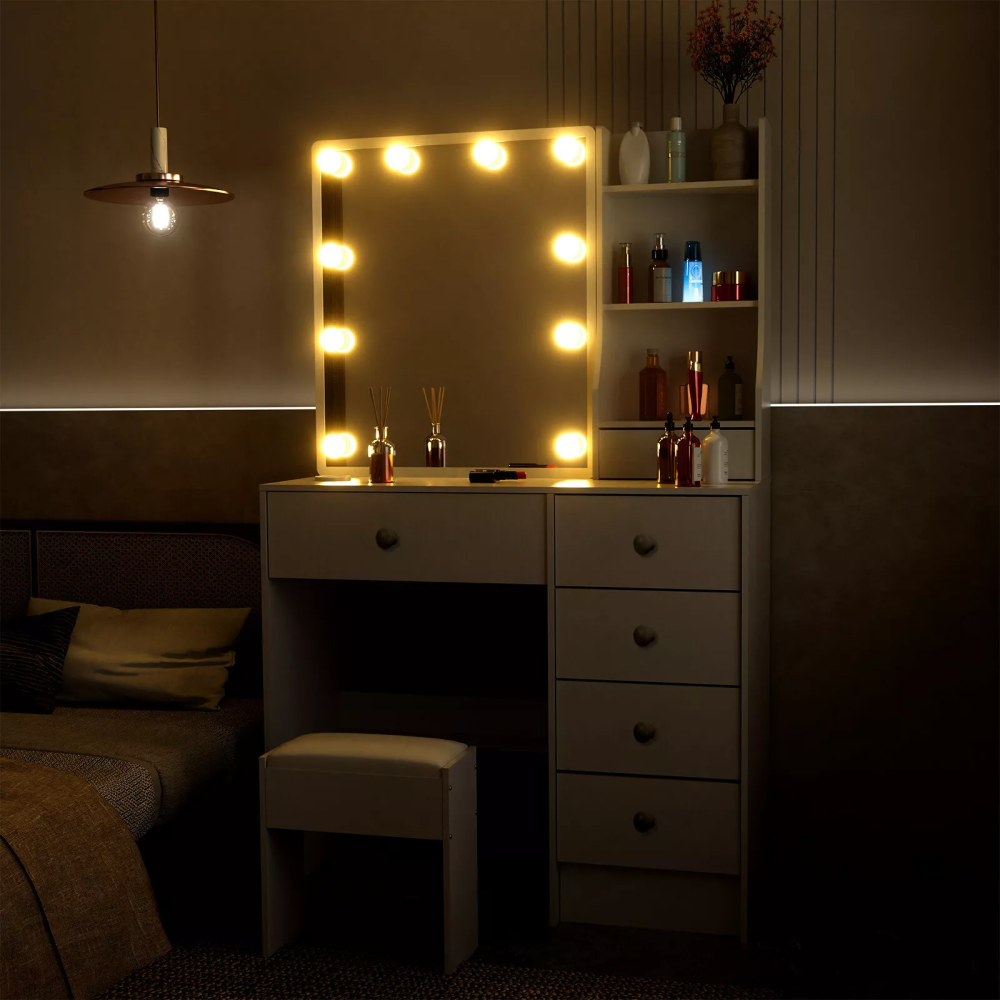 Tocador con espejo LED y 6 cajones
