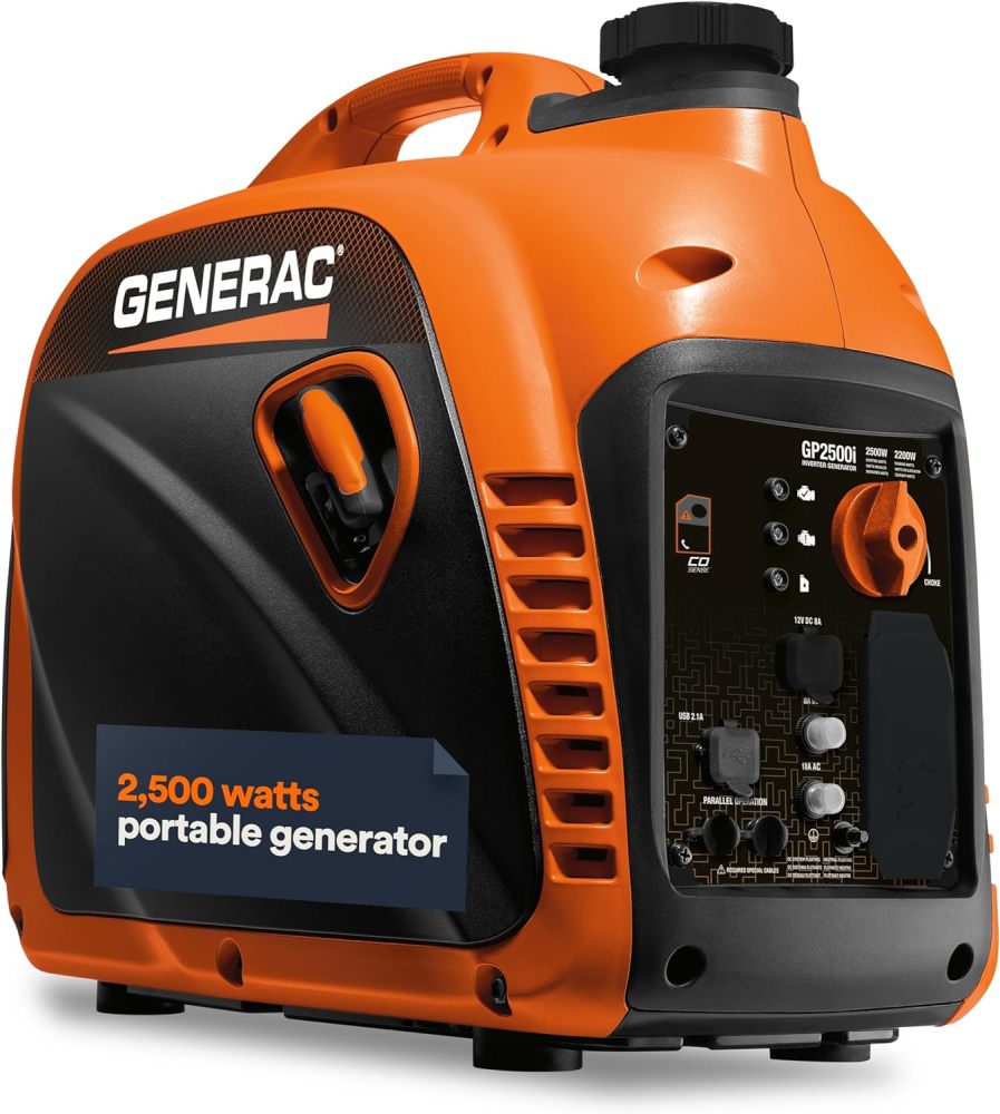 GP2500i Generador inversor portátil de 2.500 vatios de gas, diseño compacto y ligero con capacidad paralela, produce energía limpia y estable, compatible con CARB, naranja/negro