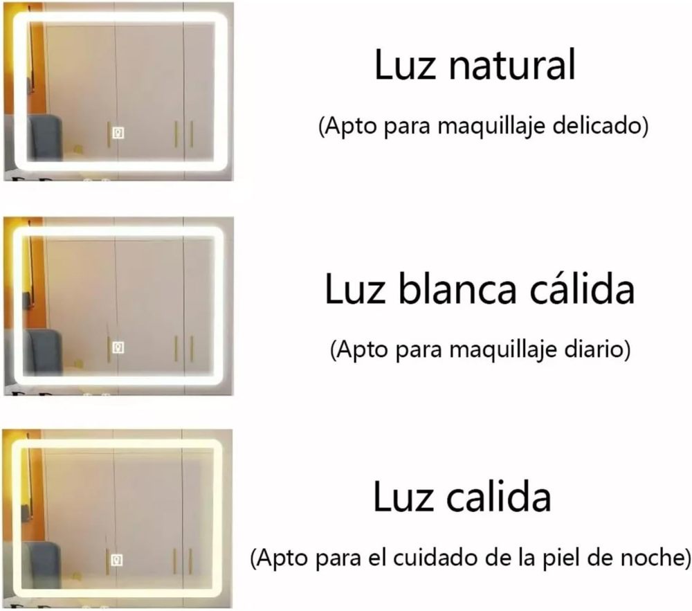 Tocador, tocador con espejo iluminado, 2 cajones, mueble RGB, 100x40x132cm (marrón claro)