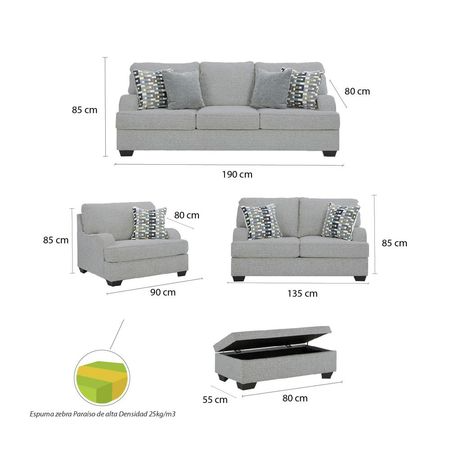 Juego de sala 3-2-1 + Banqueta baúl de regalo Irem Gris plata