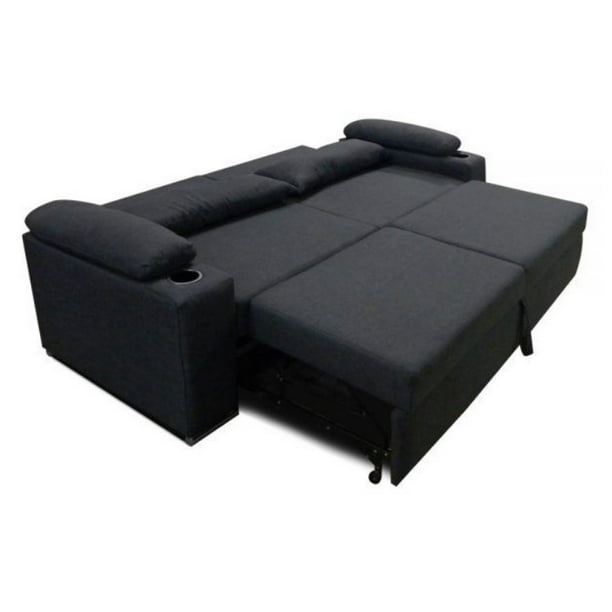 Sofa cama Matrimonial en Lino Gris Oxford Portavasos integrado