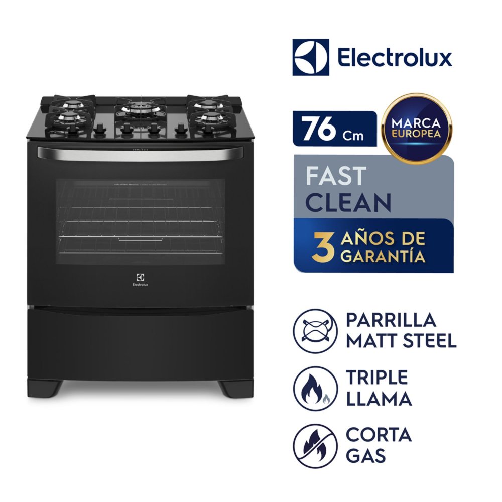 Cocina  con Vidrio Templado de 5 Quemadores Negra 76GS