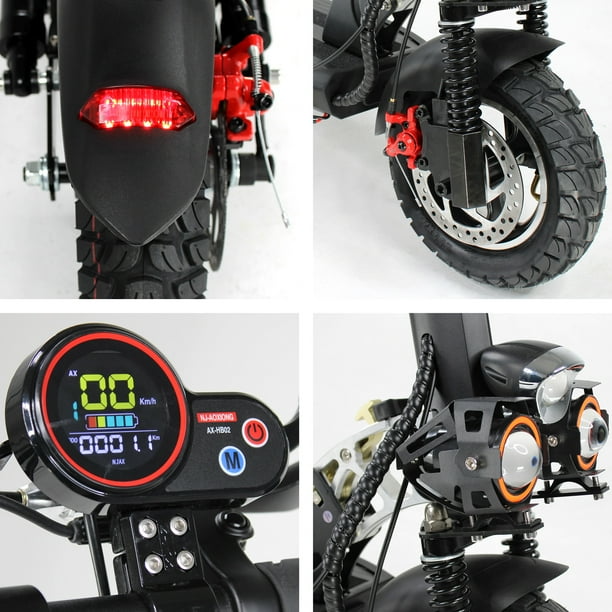 Negro Con Asiento Luz Led Usb Alarma 48 Km/h