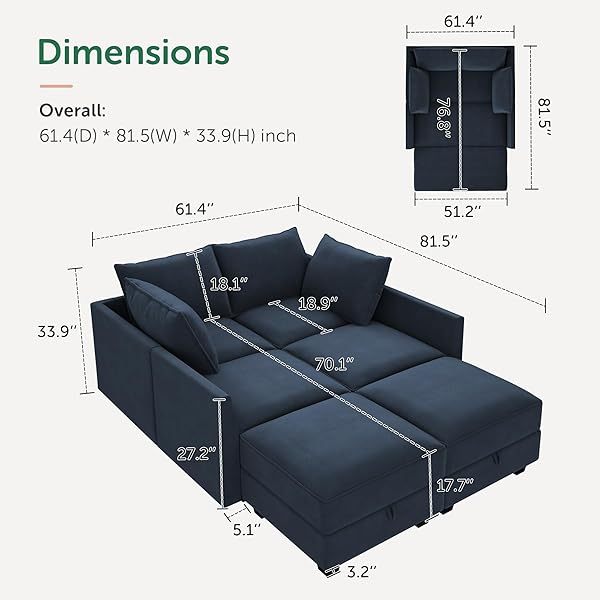 Sofá cama modular seccional con espacio de almacenamiento Sofás cama seccionales de terciopelo