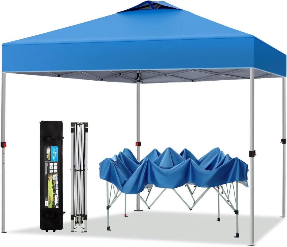 PHI VILLA - Toldo parasol con bloqueo UV de 4 x 4 m con kits de herramientas, pantalla de cenador para patio al aire libre, eventos de jardín, marrón