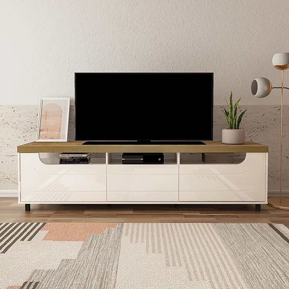 Mueble Para Tv 75 En Mpd 200cm Con Soporte Pino Con Blanco