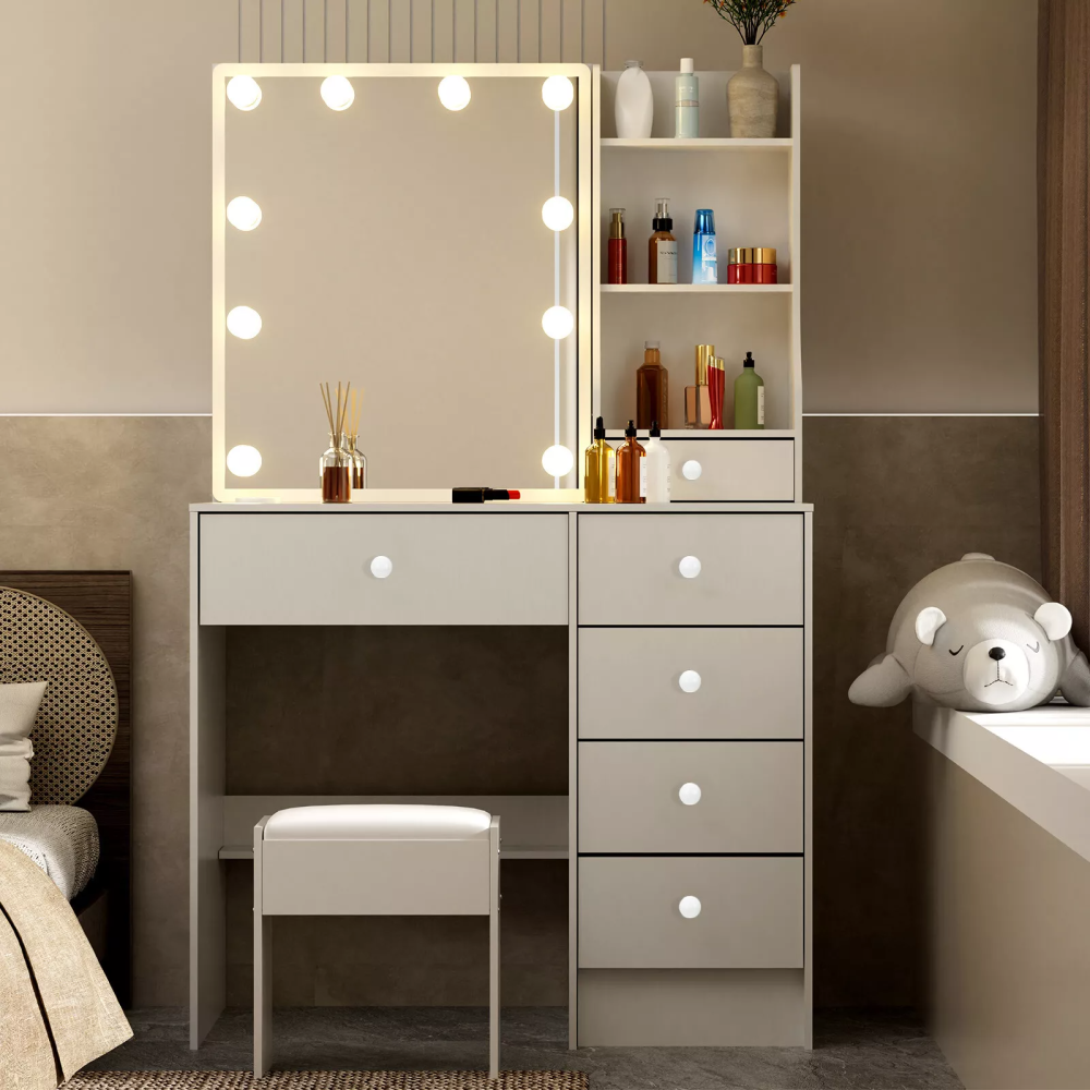 Tocador con espejo LED y 6 cajones