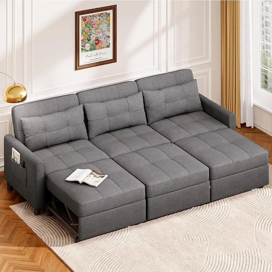Sofá cama convertible seccional, sofá cama con bolsillo, sofá cama extraíble de 84"