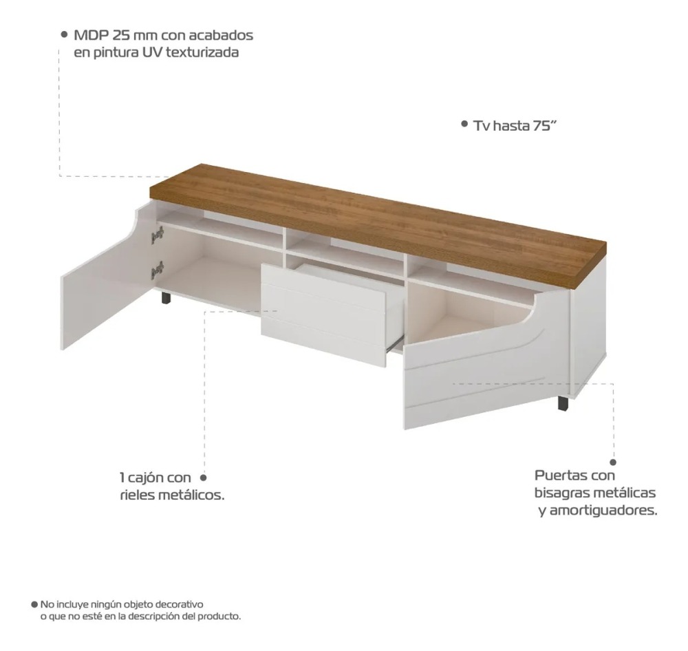 Mueble Para Tv 75 En Mpd 200cm Con Soporte Pino Con Blanco