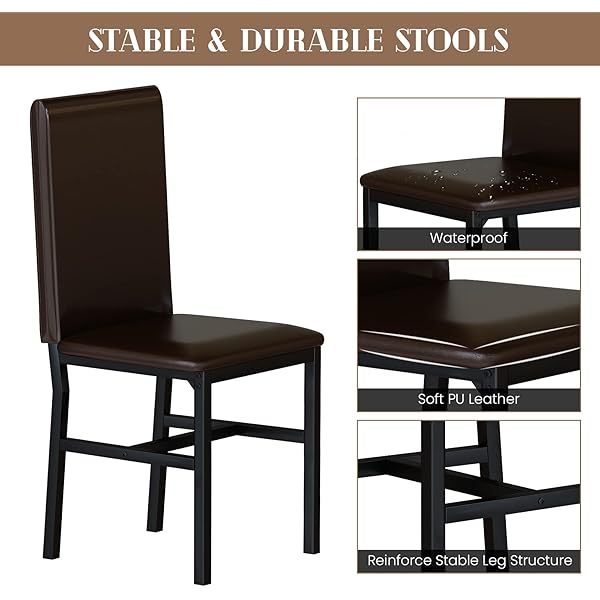 Comedor moderno de 7 piezas para 6 personas, mesa de vidrio templado y sillas de cuero sintético