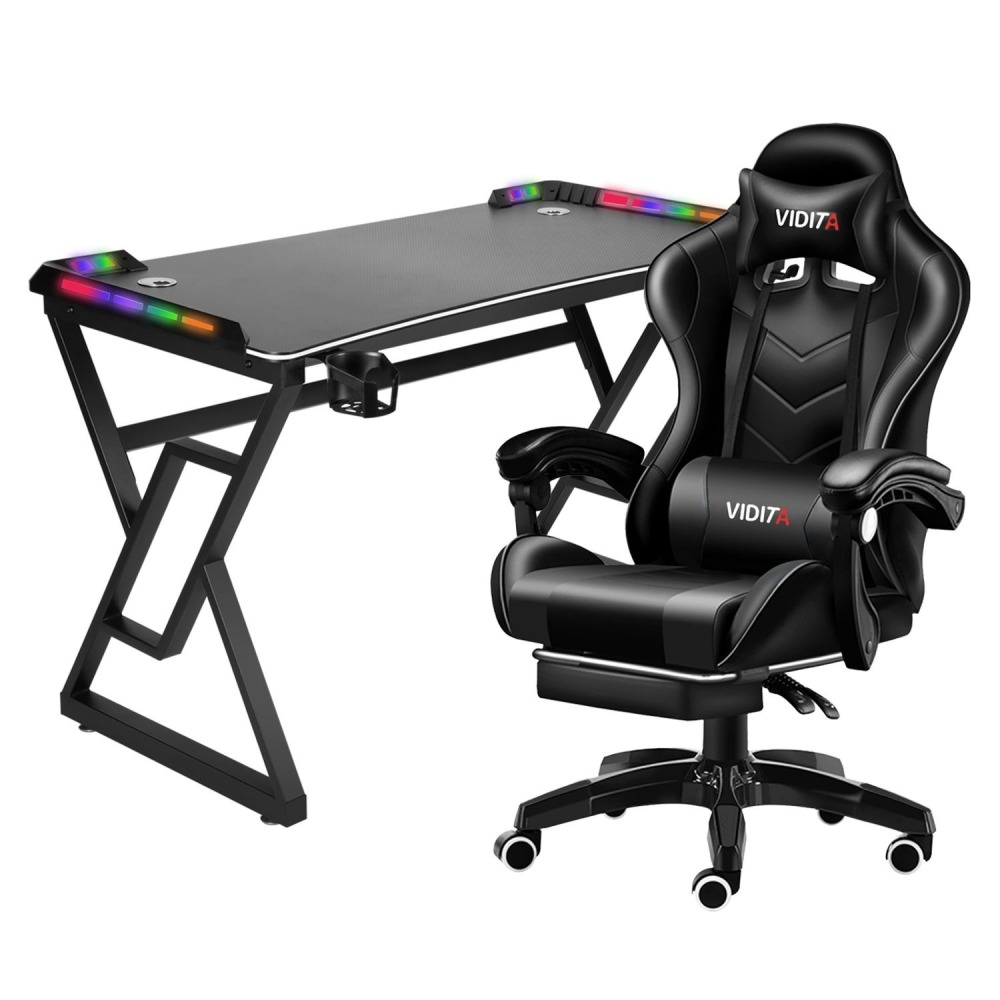 Set Silla Gamer Con Reposapiés y Escritorio Gamer K-RGB 140cm Negro
