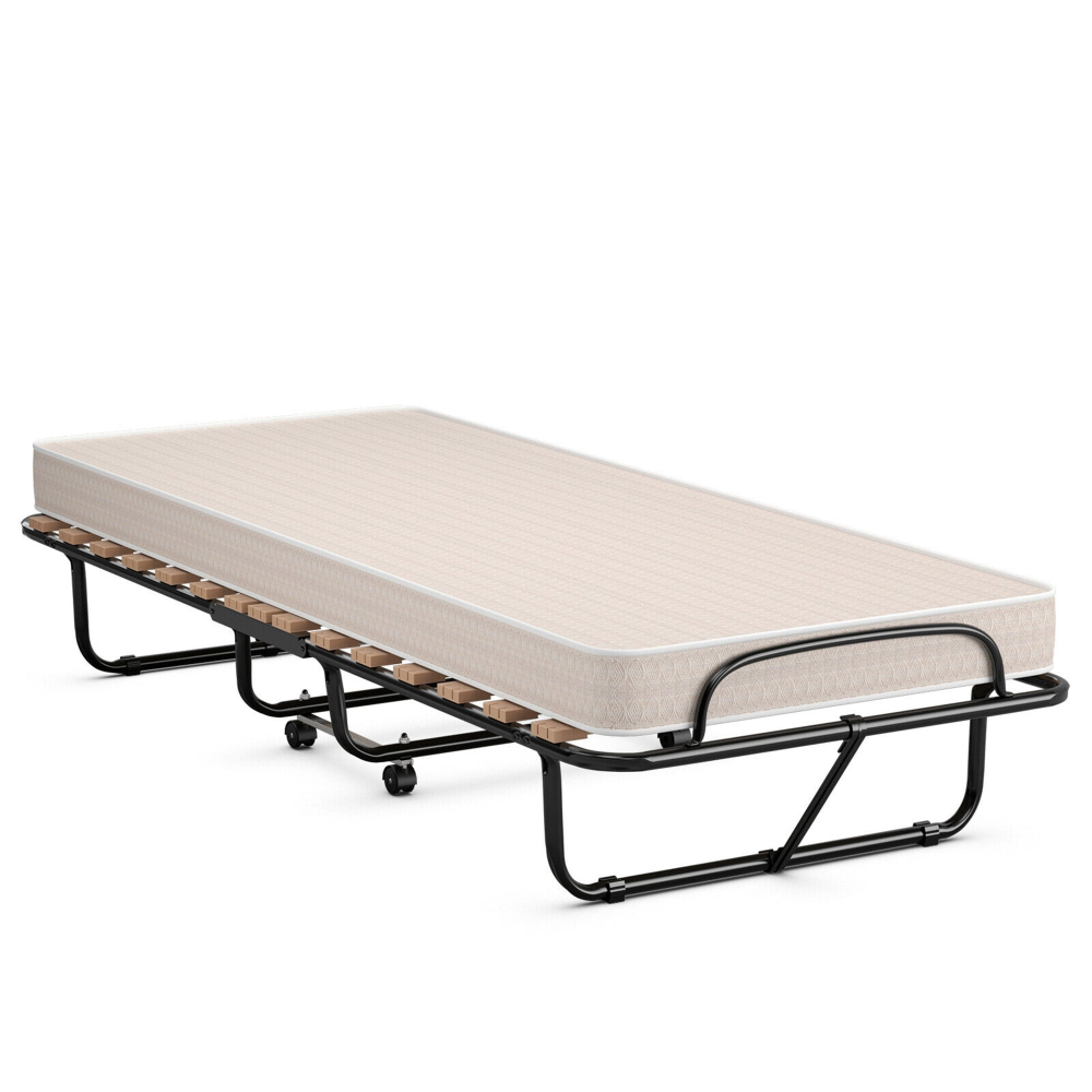 Cama plegable para invitados adicionales con colchón de espuma viscoelástica fabricada en Italia