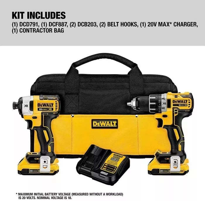 Kit combinado de taladro inalámbrico 20V Max XR, sin escobillas, 2 herramientas (DCK283D2)
