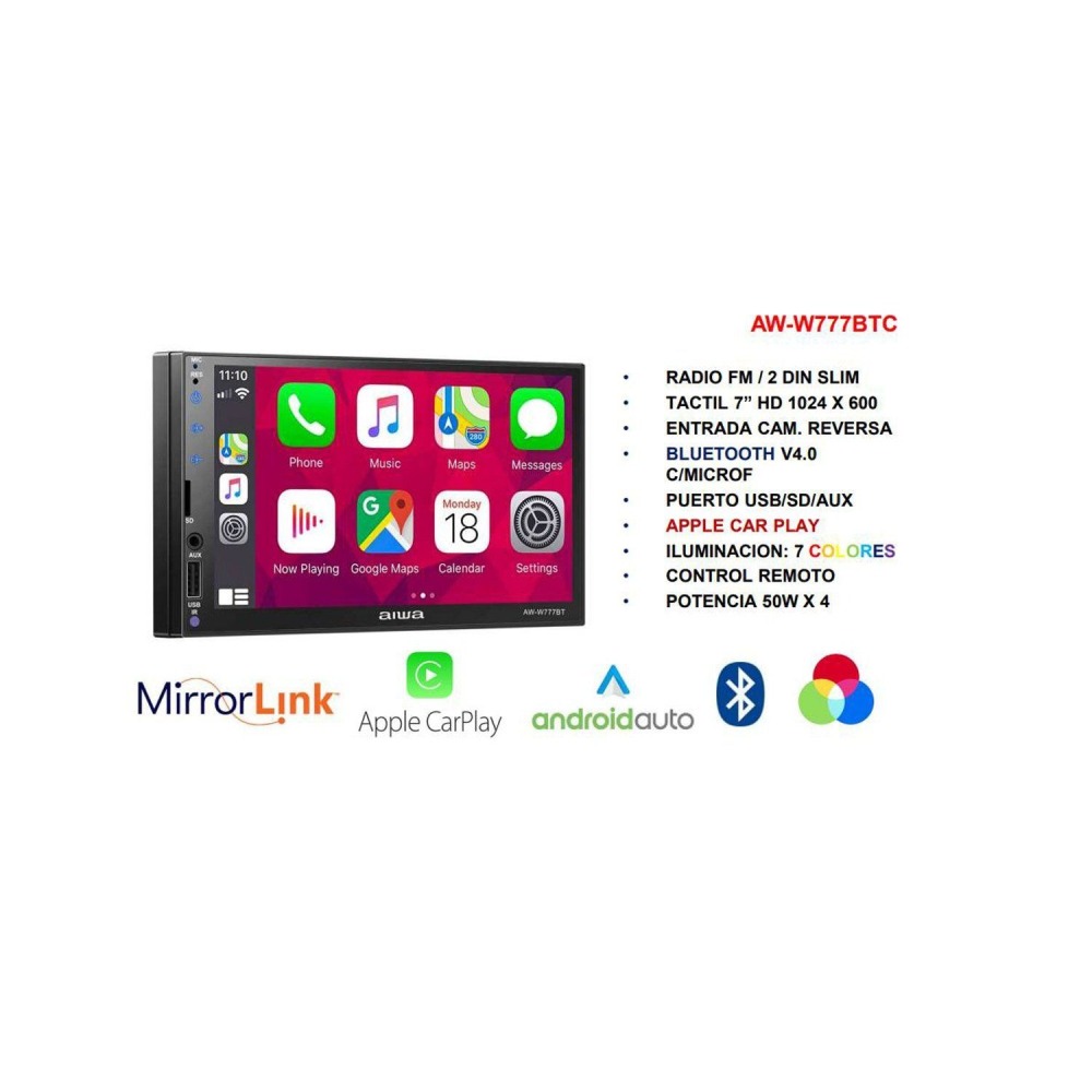 Autoradio Aiwa 7 Bluetooth Mirrorlink AndroidAuto Carplay con Camara