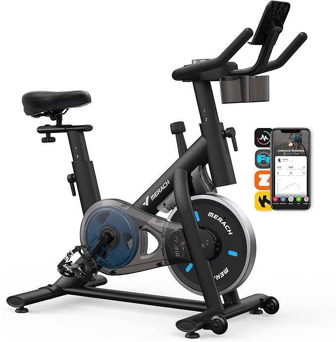 Bicicleta de ejercicio, almohadilla de freno/bicicleta estática magnética con aplicación exclusiva, bicicleta de ciclismo interior de bajo ruido con capacidad de peso de 270 libras, estante