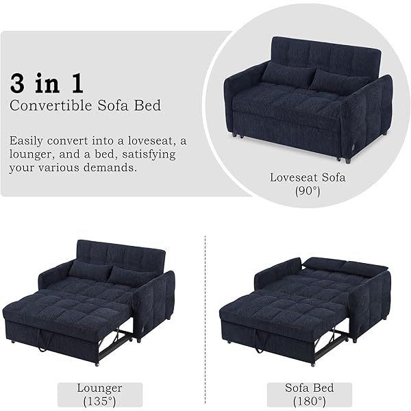 Sofá cama convertible de 52,8" con dos plazas, sofá cama capitoné 3 en 1