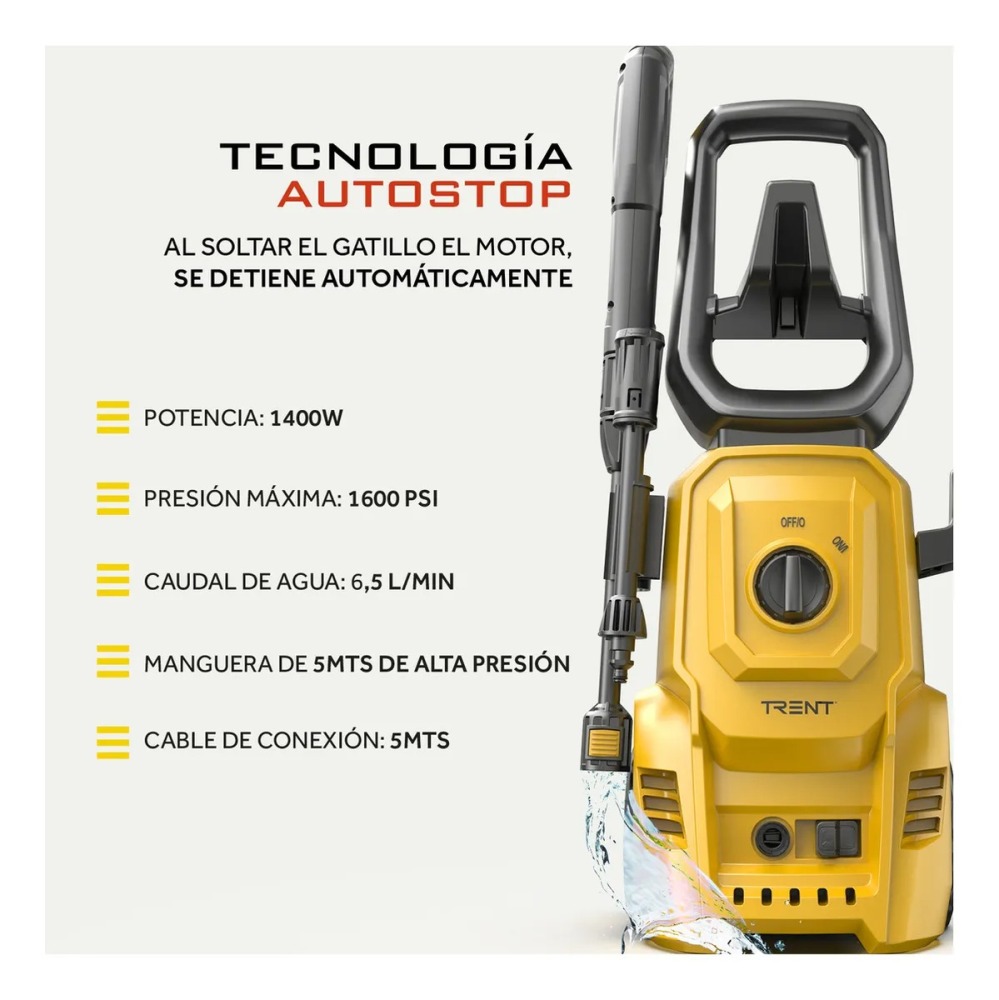 Hidrolavadora Electrica HLT307 1400W Alta presion 1600 Psi 110 Bar