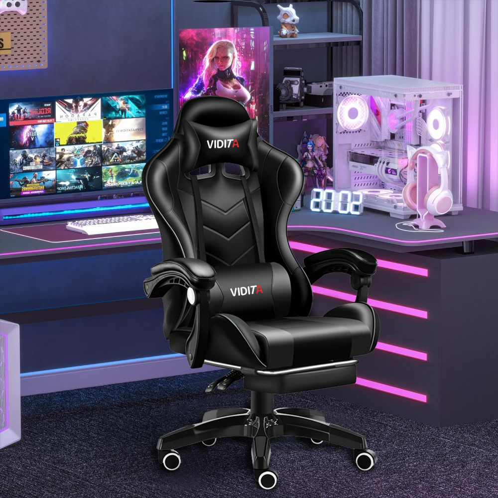 Set Silla Gamer Con Reposapiés y Escritorio Gamer T-RGB 120cm Negro