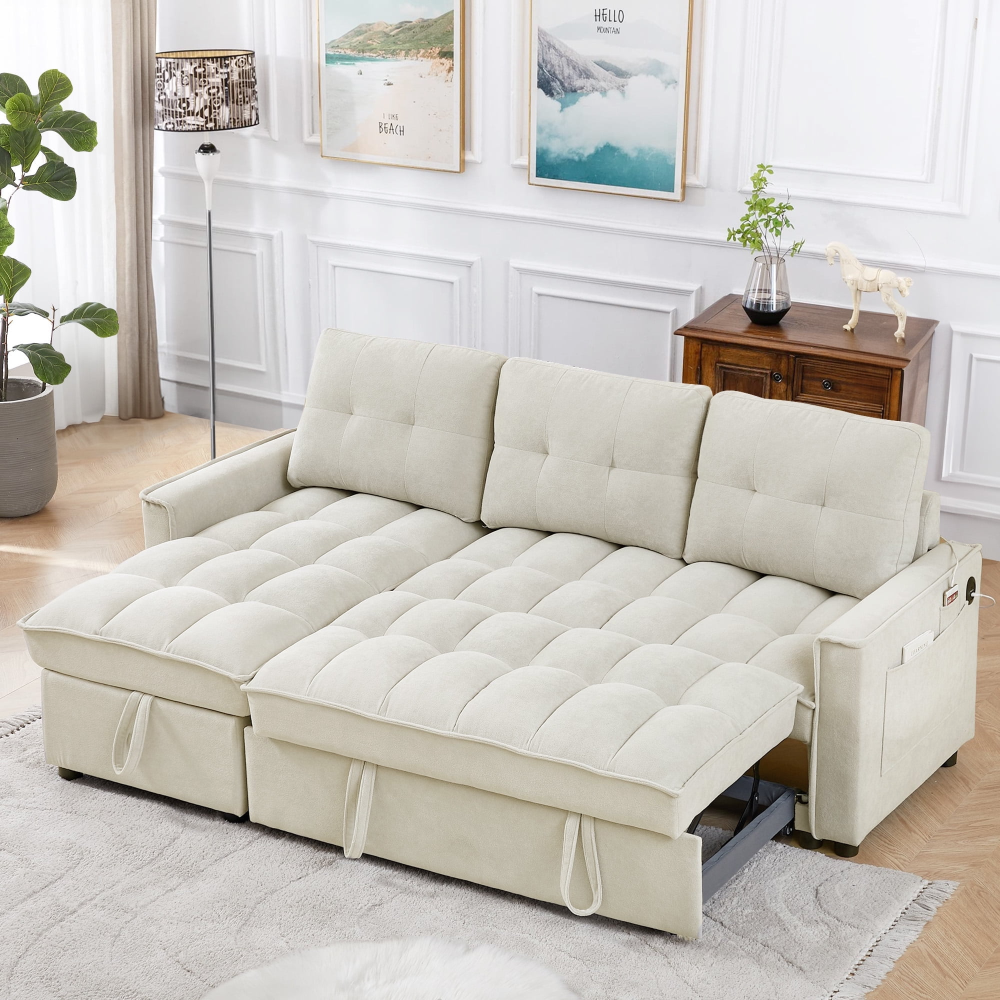 Sofá cama convertible, sofá cama seccional con chaise longue con espacio de almacenaje, sofá en forma de L para sala de estar, chenilla gris claro