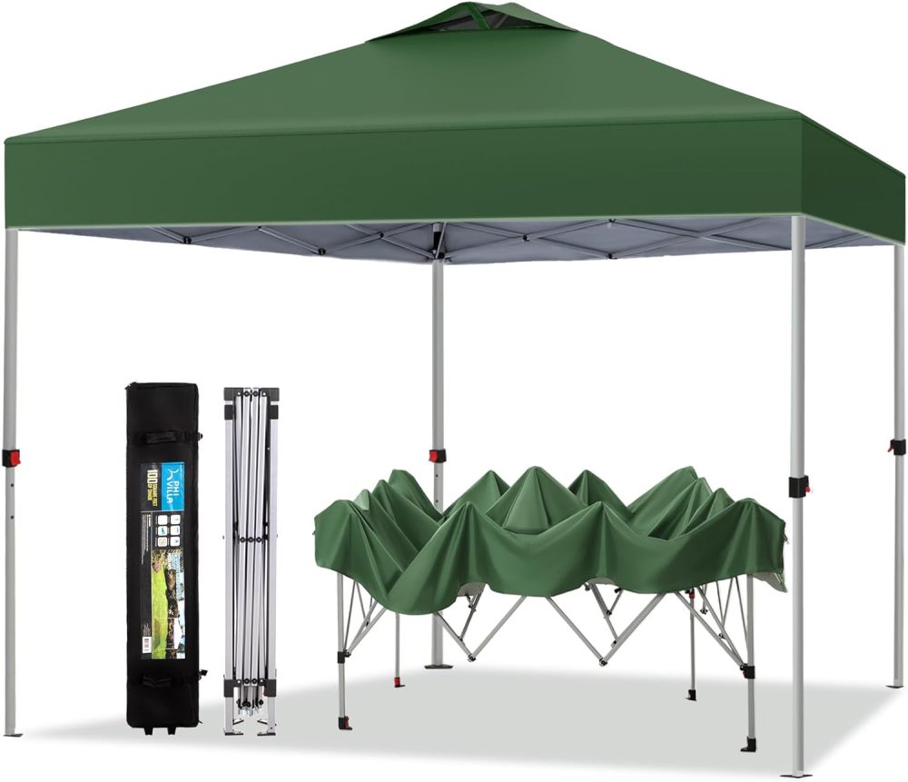 PHI VILLA - Toldo parasol con bloqueo UV de 4 x 4 m con kits de herramientas, pantalla de cenador para patio al aire libre, eventos de jardín, marrón