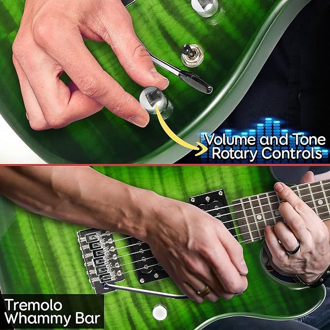 Guitarra Eléctrica con Amplificador, Madera Maciza, Incluye Accesorios Ideal para Principiantes, Tamaño Completo, Humbucker, 3 Vías, Rojo Madera