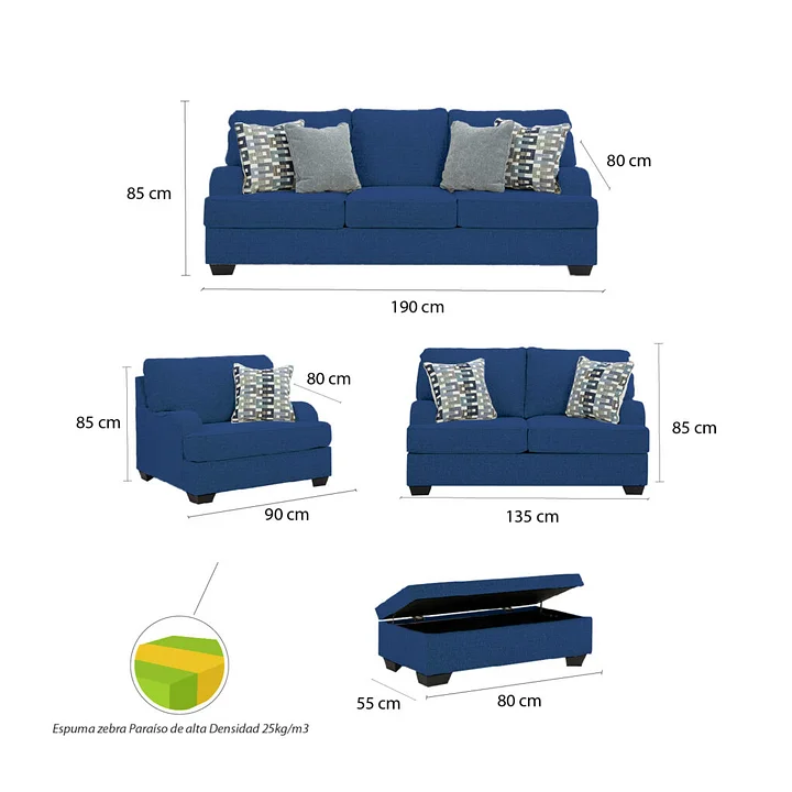 Juego de sala 3-2-1 + Banqueta baúl de regalo Irem Gris plata