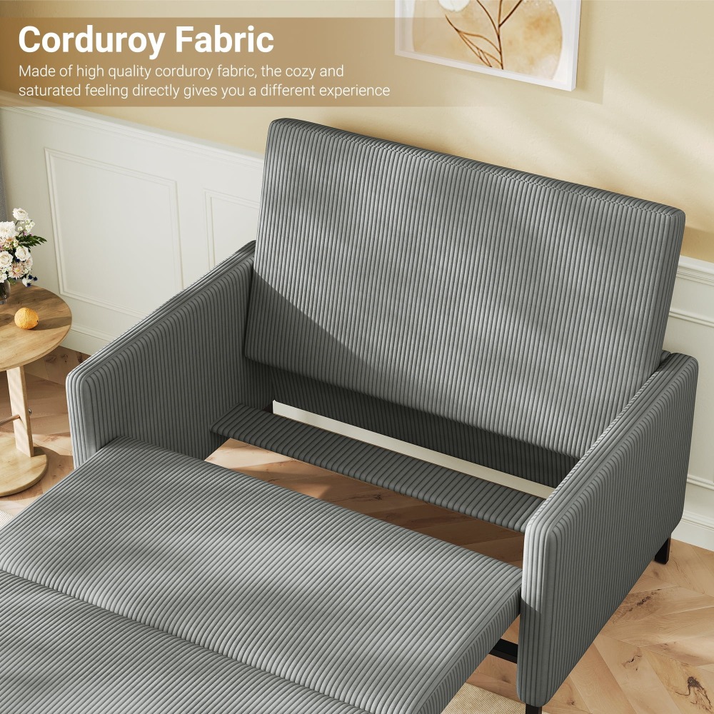 Sofá Cama Convertible de Chenille, Loveseat para 2 Personas con Brazos Modernos