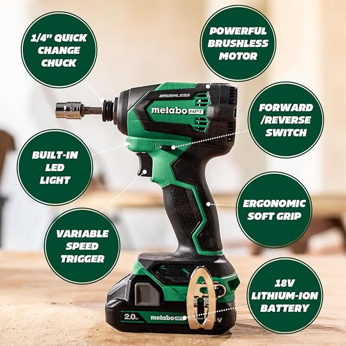 Metabo HPT - Kit combinado de taladro inalámbrico sin escobillas MultiVolt™ de 18 V, incluye baterías de 2 a 18 V, 2.0 Ah, KC18DEXQB
