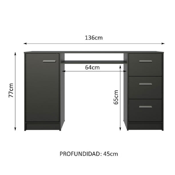 Escritorio Oficina Para PC Con 3 Cajones 1 Puerta Negro Madesa Alaska