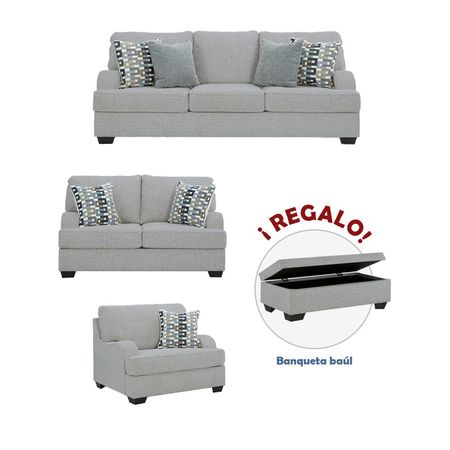 Juego de sala 3-2-1 + Banqueta baúl de regalo Irem Gris plata