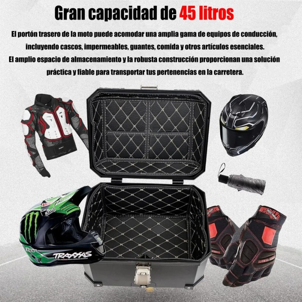 Baul Trasero Caja Moto Abs Respaldo Acojinado 45l