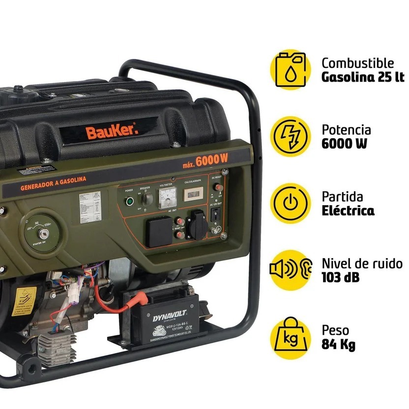 Planta Eléctrica a Gasolina 6.0Kw 6000W 110V 25Lt