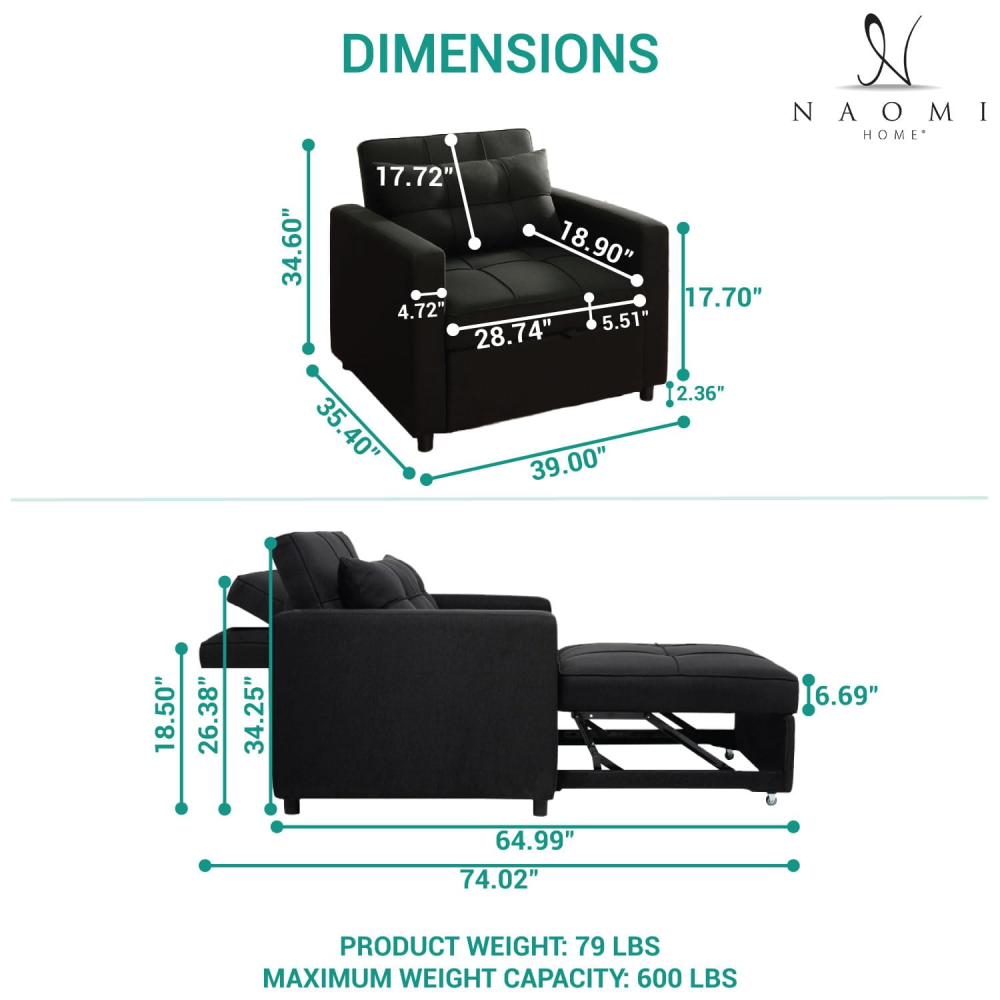 Sillón cama 3 en 1 para adultos, sofá cama extraíble