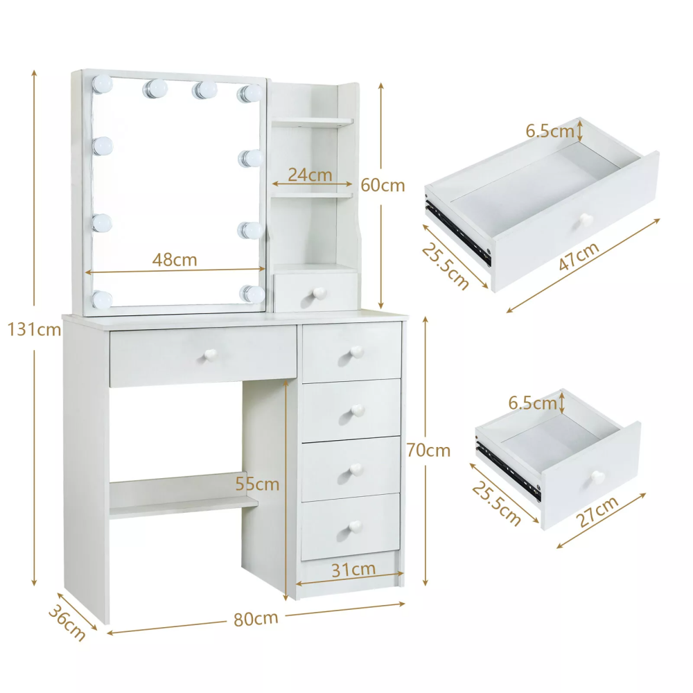 Tocador con espejo LED y 6 cajones