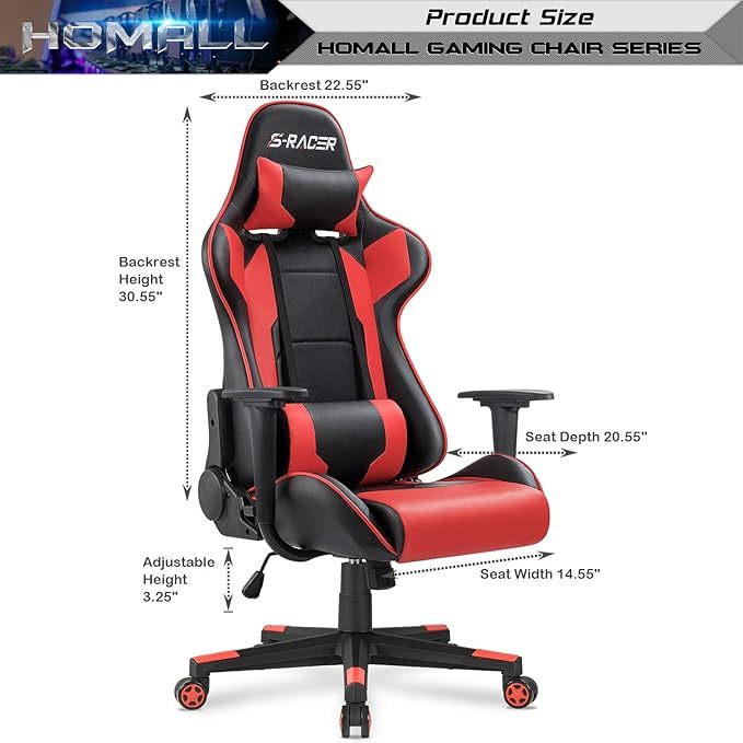 Silla estilo oficina para juegos con respaldo alto, de cuero sintético, silla de computadora de escritorio, estilo de carrera, ejecutiva, ergonómica y ajustable, giratoria, con reposacabezas y apoyo lumbar