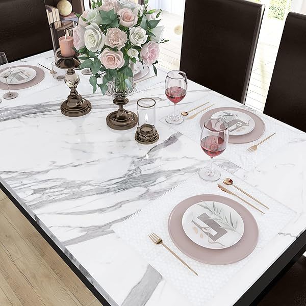 Comedor moderno de 7 piezas para 6 personas, mesa de vidrio templado y sillas de cuero sintético