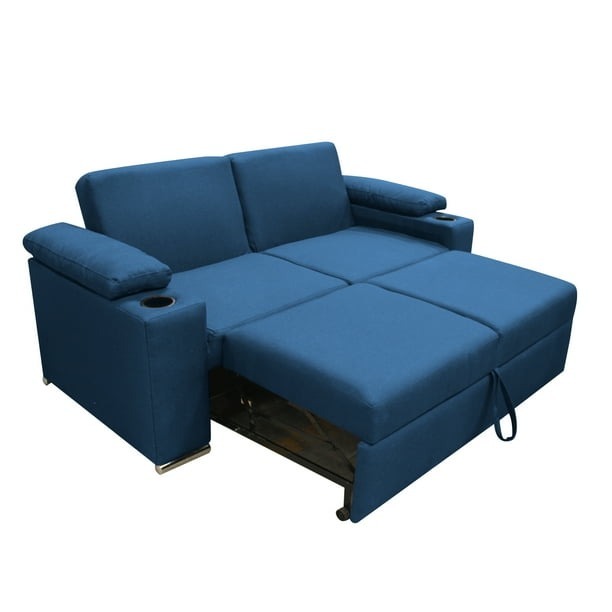 Sofa cama Matrimonial en Lino Gris Oxford Portavasos integrado