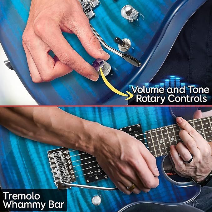 Guitarra Eléctrica con Amplificador, Madera Maciza, Incluye Accesorios Ideal para Principiantes, Tamaño Completo, Humbucker, 3 Vías, Rojo Madera