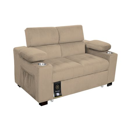 Sofá Cama Baltimore con Porta Vasos y Bolsillos Laterales 2 plz Gris Claro