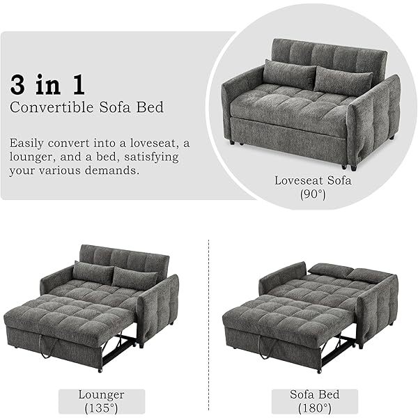 Sofá cama convertible de 52,8" con dos plazas, sofá cama capitoné 3 en 1