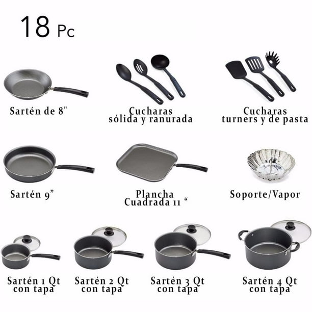 Batería de Cocina 18 piezas Primaware Gris