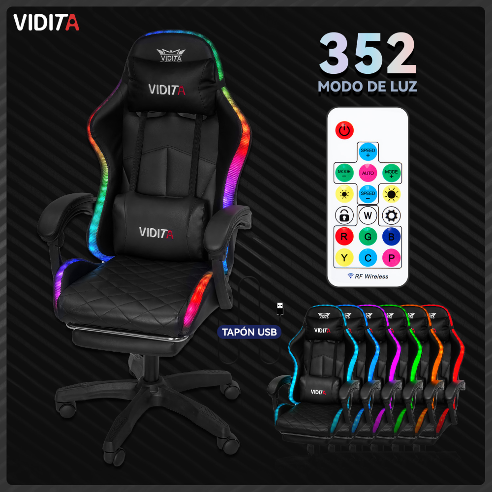 Silla Gamer RGB K-night Reclinable Con Masajeasdor Reposapiés Negra