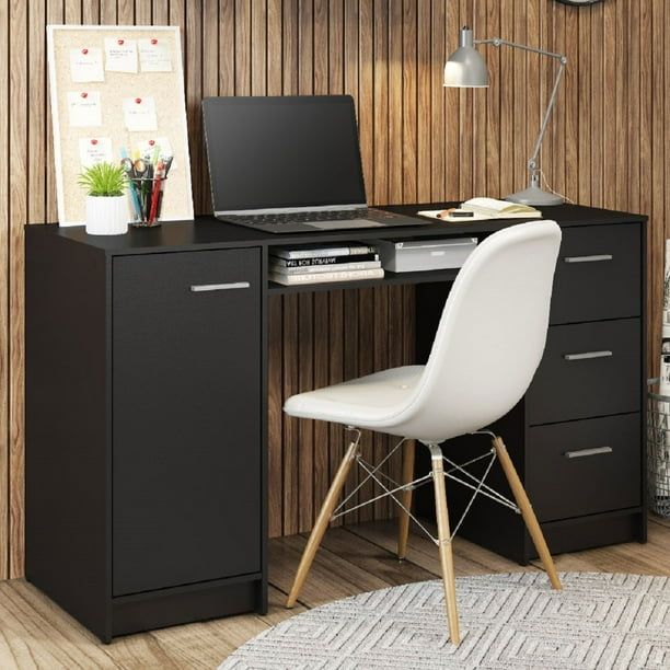Escritorio Oficina Para PC Con 3 Cajones 1 Puerta Negro Madesa Alaska