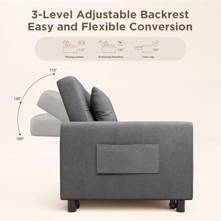 Sofá cama convertible seccional, sofá cama con bolsillo, sofá cama extraíble de 84"
